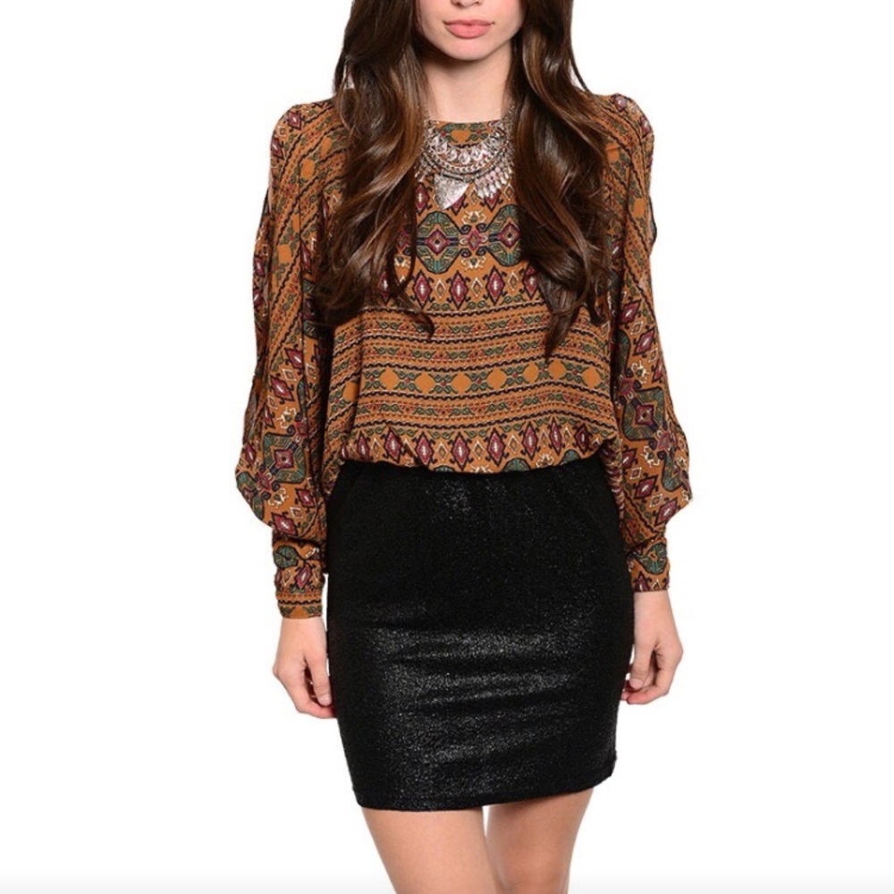 Tribal Print Cold Shoulder Mini Dress